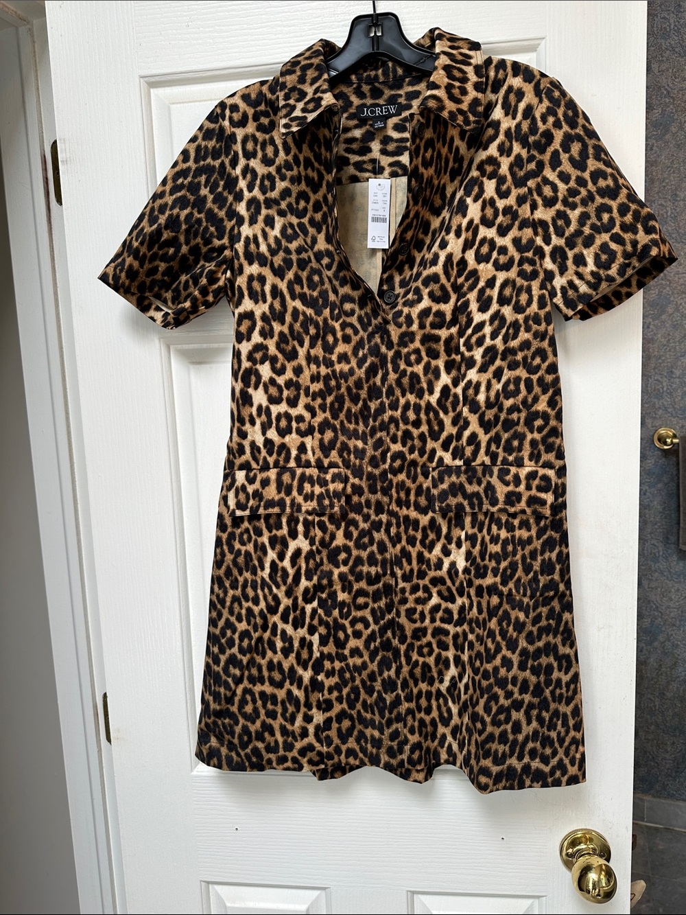 J. Crew Leopard Print Short Sleeve Shift Dress - tan/black